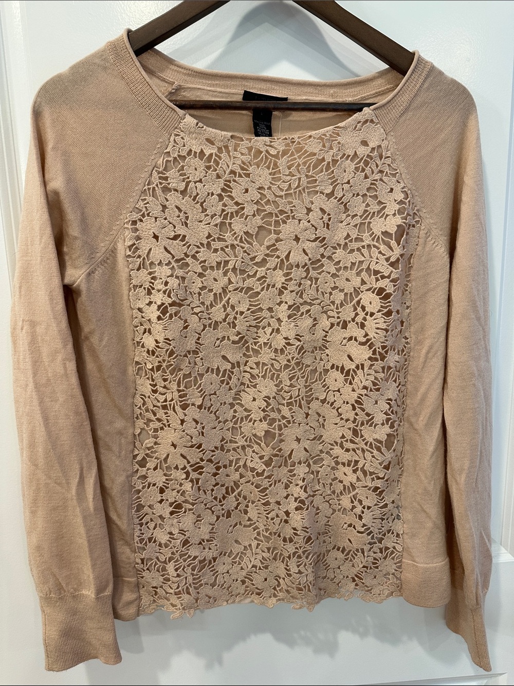 J. Crew Collection Cottagecore 100% Merino Wool Crewneck Sweater in Blush Lace